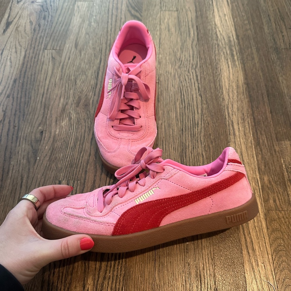 Puma Women Pink Suede Sneakers with Red Stripe
